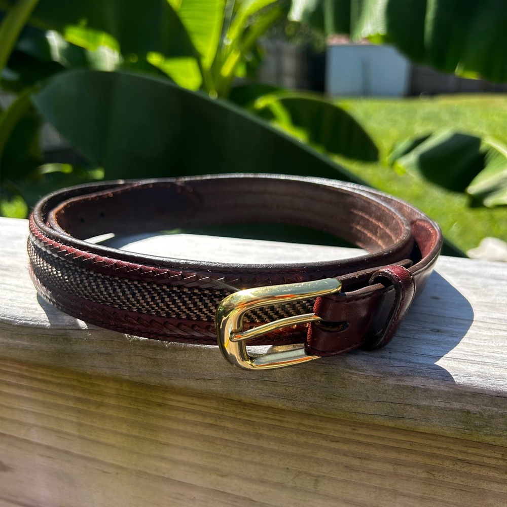 VTG Brighton Men's Leather Belt 38 Brown Braided Gold